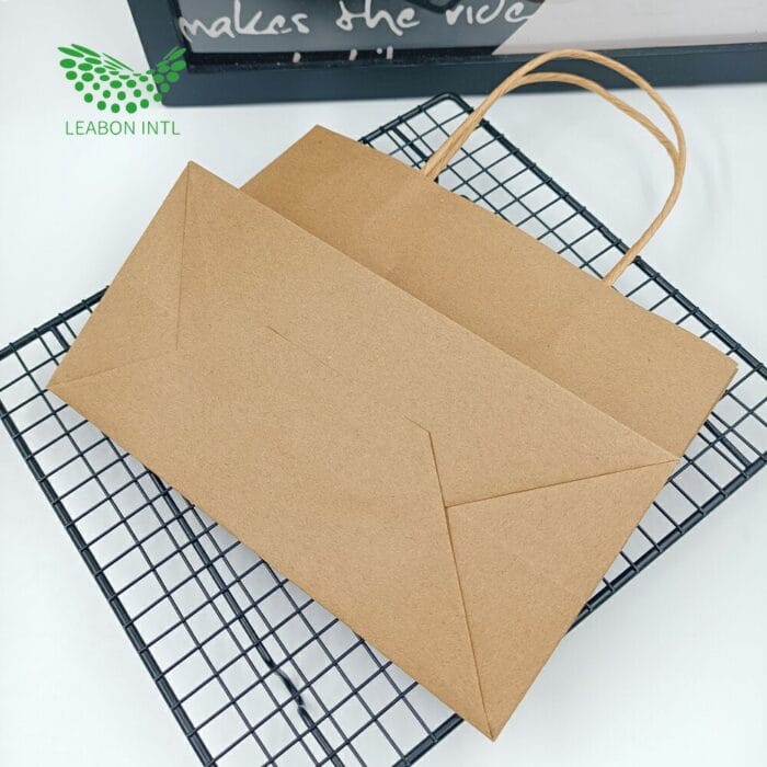 Customized Logo Printed Brown Kraft Paper Gift Bag With Handle - Image 4