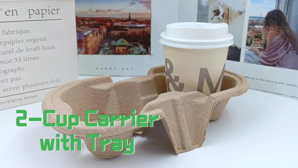 Eco-Friendly Duo: Introducing the 2-Cup Paper Pulp Holder.#leabonpack #paperpulpholder #2-cupholder
