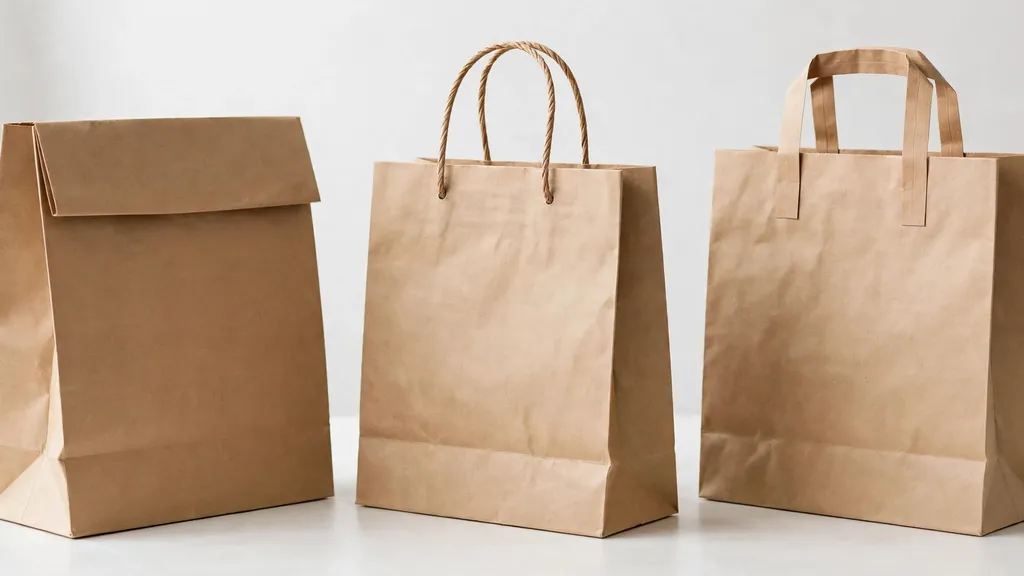 Kraft paper bags with SOS, twisted handle and flat handle designs